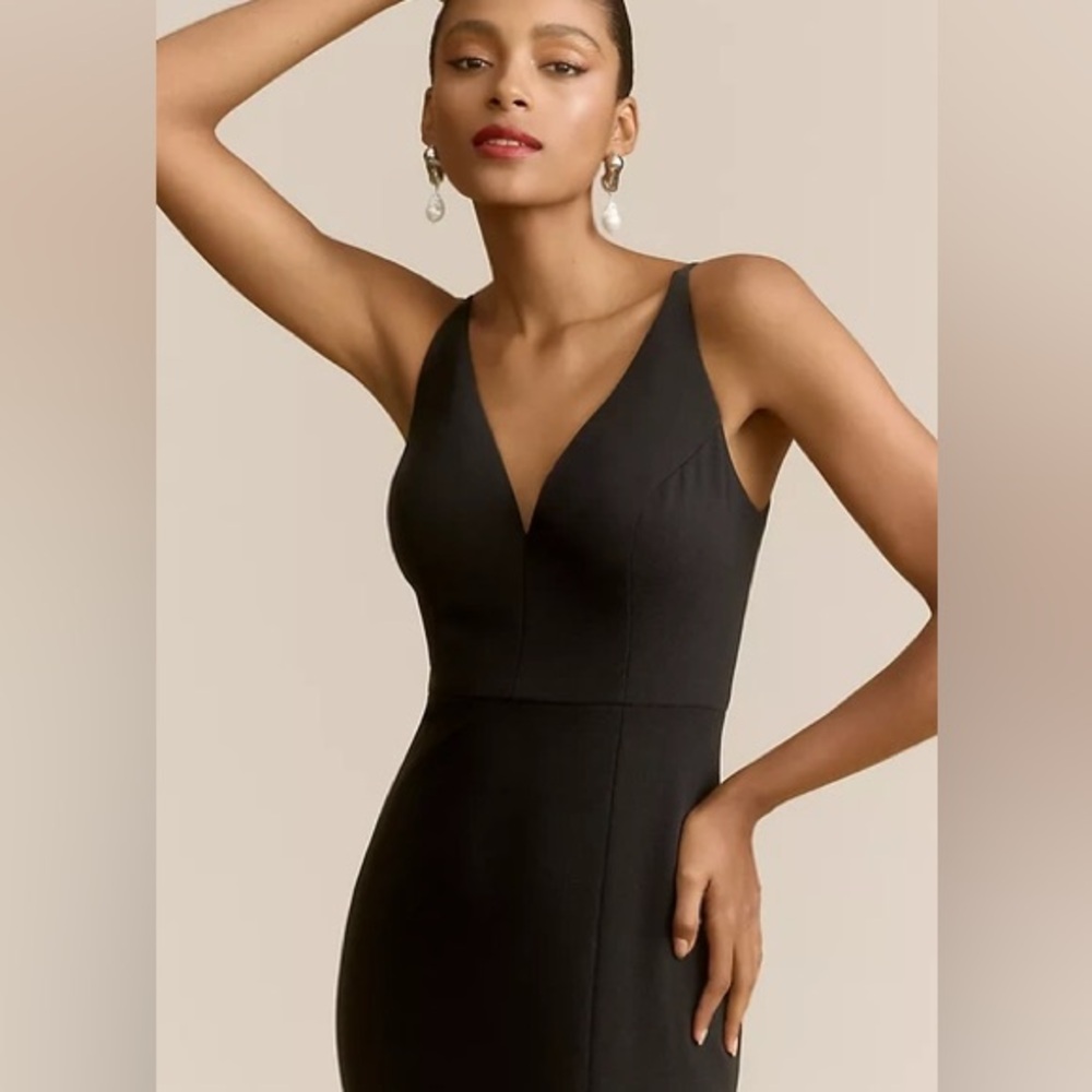 BHLDN Black Sleeveless V-Neck Cocktail Dress Back Slit Size 10